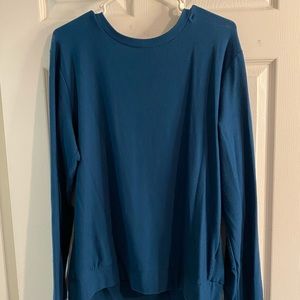 Blue sweater with criss-cross open back